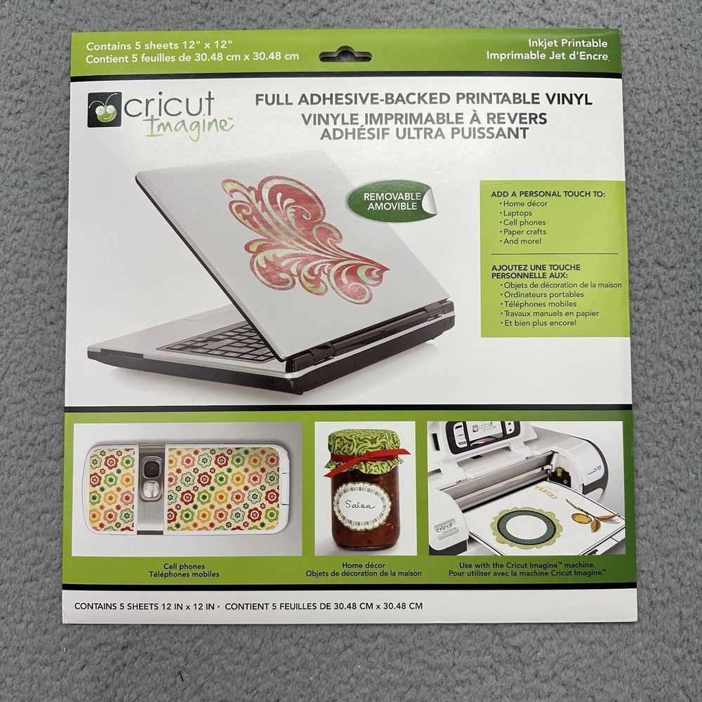 Cricut 2000776 Imagine White 12x12 Full Adhesive Backed Printable Vinyl 5 Sheets
